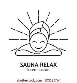 Unique Line Style Vector Logotype Template with happy human face. Clean and minimalist symbol perfect for your business. Sauna relaxation concept. Spa emblem. Massage Logo.
