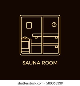 Unique Line Style Vector Logotype Template with Sauna Room. Editable Stroke Vector Icon. Clean and minimalist symbol perfect for your business. Sauna relaxation concept.