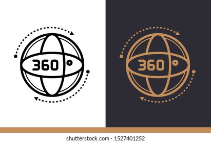 Unique linear icon of 360 degree view. Virtual and augmented reality gadgets. Suitable for presentation, mobile apps, website, interfaces and print