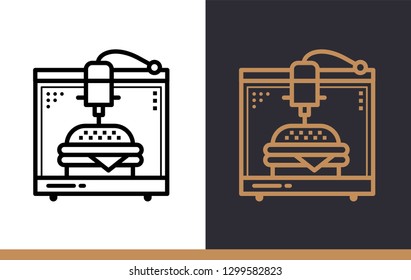 Unique Linear Icon Of 3d Food Printing. 3D Printing, Modeling. Suitable For Infographics, Websites, Print Media And Interfaces