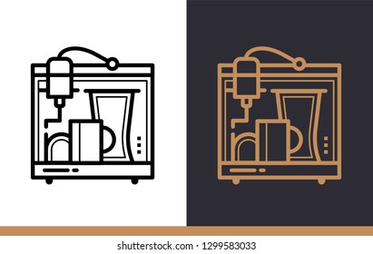 Unique linear icon of 3d glassware. 3D Printing, modeling. Suitable for infographics, websites, print media and interfaces