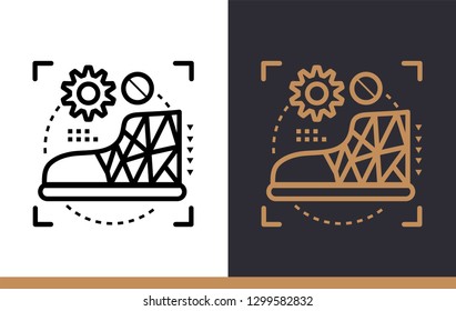 Unique linear icon of 3d shoes printing. 3D Printing, modeling. Suitable for infographics, websites, print media and interfaces