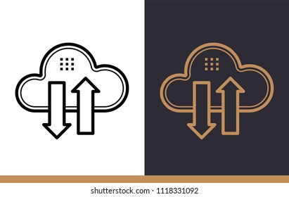 Unique linear icon of Data cloud. Cloud computing and internet technology icon. Suitable for presentation, mobile apps, website, interfaces and print