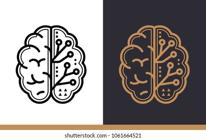 Unique linear icon of Digital brain. Online education, e-learning. Modern outline icons for mobile application