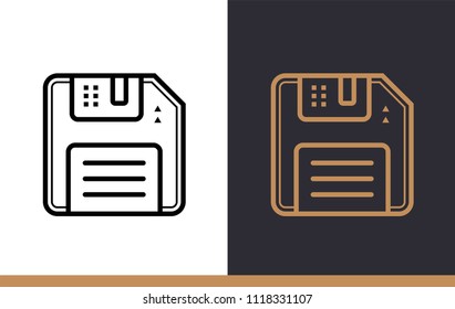 Unique linear icon of Floppy disc. Cloud computing and internet technology icon. Suitable for presentation, mobile apps, website, interfaces and print