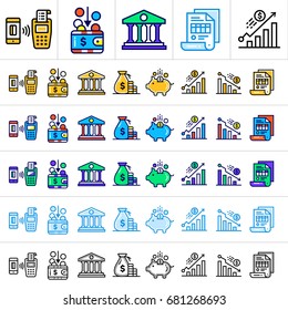 Unique linear icons with different color of finance, banking. Suitable for banners and other types of design
