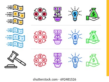Unique linear icons with different color of finance, banking. Suitable for banners and other types of design