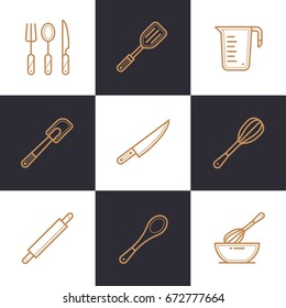 Unique linear icons set of bakery, cooking. High quality modern icons suitable for info graphics, print media and interfaces
