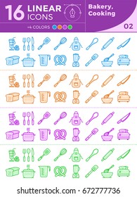 Unique linear icons set of bakery, cooking. With different colors suitable for banners and other types