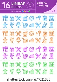 Unique linear icons set of bakery, cooking. With different colors suitable for banners and other types