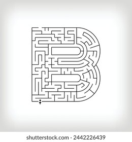 Unique linear letter B maze puzzle. Confusing game and educational activity set.