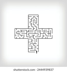 Unique linear letter plus sign maze puzzle. Confusing game and educational activity set.
