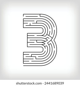 Unique linear number 3 maze puzzle. The most confusing gaming activity.