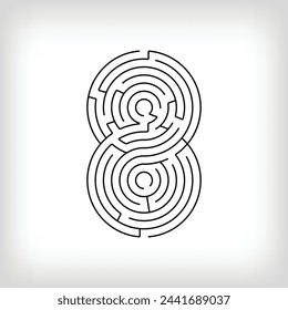Unique linear number 8 maze puzzle. The most confusing gaming activity.