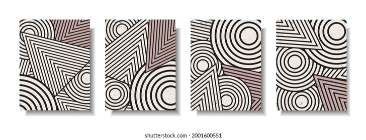 Unique lines with subtle colors and grunge texture cover background template. Line organic shape art design for posters, prints, covers, wallpapers, etc