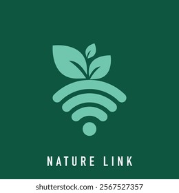 Unique link leaves logo design. Organic technology wireless connection for company.