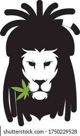 Unique Lion Cannabis Logo With Dread Hairstyle Smoking Marijuana  Leaf.