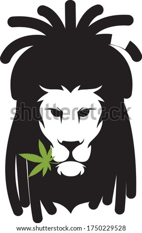 unique lion cannabis logo with dread hairstyle smoking marijuana  leaf.