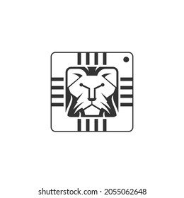 unique lion head and integrated circuit or tech symbol logo design vector icon illustration inspiration 