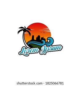 unique logo about wave and sunset