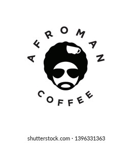 An unique logo of Afro man with a cup of coffee in his head. 