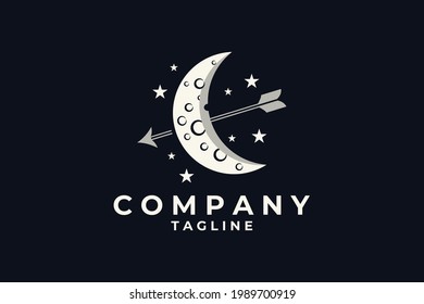 Unique logo of arrow and crescent as bow. moonbow logo.
