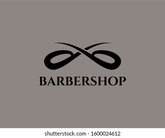 Unique Logo of Barber Shop with Modern Concept. Design with Lovely and Abstract Scissors Image Isolated on Grey Background. Suitable for Haircut Shop Symbol. Vector Illustration