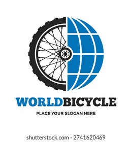 Unique logo blending a bicycle wheel and a globe, ideal for cycling, travel, or bike logistics.