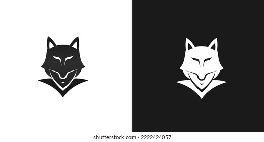 a unique logo by combining the shape of a wolf's head with a human face that looks like a hat but with a unified shape and gives the impression of serenity and mystery.