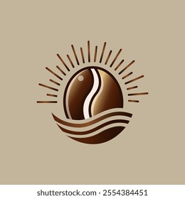 Unique logo for the cafe, featuring coffee beans turning into a rising sun, a symbol of warmth and energy. The design is modern and minimalist, with elegant lines and a warm feel