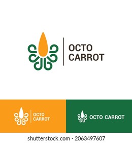 unique logo carrot combination with octopus logo. Flat and simple Octopus and carrot illustration