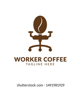 unique logo for coffee cafe,worker coffee logo vector template ,chair coffee