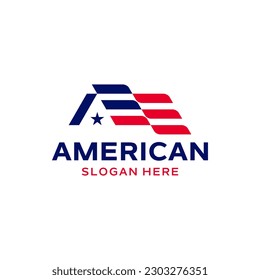 A unique logo combination of the American flag and the roof of a house. It is suitable for use for the American housing logo.