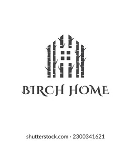Unique logo combination of birch tree and house. It is suitable for use as a logo for housing, lodging or something else.
