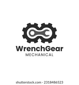 Einzigartige Logo-Kombination aus Getriebe und Schlüssel. Es eignet sich für die Verwendung bei mechanischen Logos.