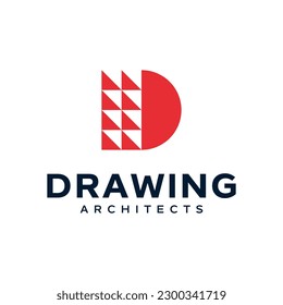 A unique logo combination of the letter D and a building. It is suitable for use as an architect's logo.