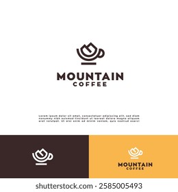 A unique logo combining a coffee cup and mountain icon. Perfect for cafes, coffee brands, and packaging. Fully editable vector for versatile branding. Simple, professional, and stylish design!