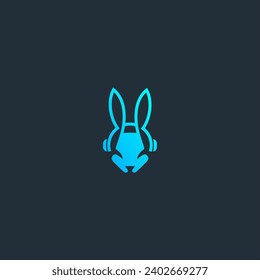 concepto de logotipo único con DJ y Rabbit