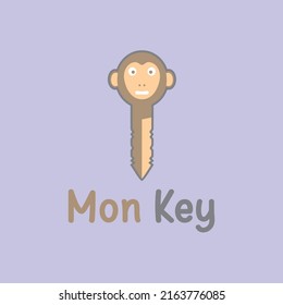 a unique logo concept in the form of a monkey key, suitable as a logo for electronics, tools, or repair shops
