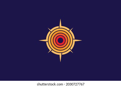 Unique logo design combination of sun and compass for adventure, tourism and travel.