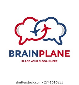 Unique logo design combining a brain cloud with two planes flying, symbolizing global thoughts, fast ideas, or intellectual travel.
