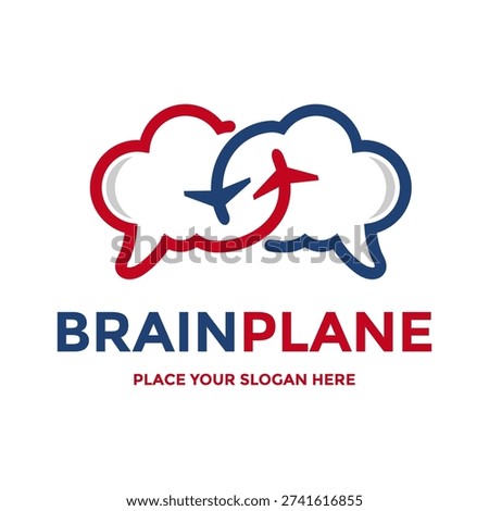 Unique logo design combining a brain cloud with two planes flying, symbolizing global thoughts, fast ideas, or intellectual travel.