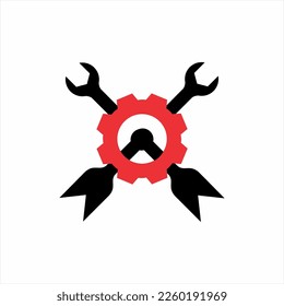 Unique logo design concept with combination wrench with arrows and gear.