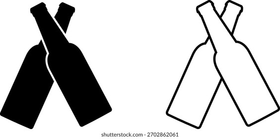 Diseño de logotipo único con botellas cruzadas en blanco y negro, que representa la celebración o marca de bebidas
