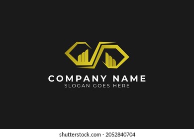 Unique logo design with number 8 concept with infinite and building