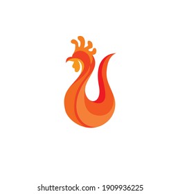 A unique logo of red rooster in combination with fire and the letter u, suitable for business or animal companies or farms, etc.