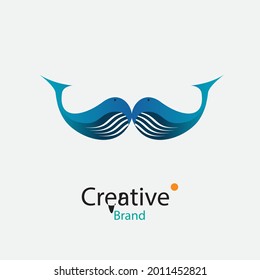 Unique logo with the shape of two whales meeting each other. Sales industry symbol. Modern and minimalist