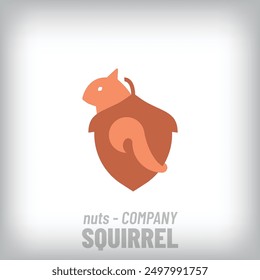 Unique logo with squirrel design behind hazelnuts. Creative animal, company icon template. vector