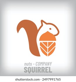 Unique logo with squirrel design behind hazelnuts. Creative animal, company icon template. vector