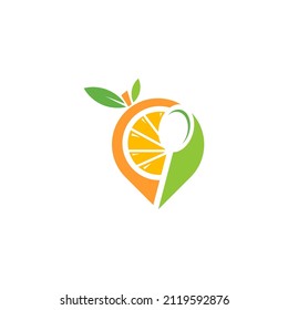 a unique logo. suitable for use in food, juice, health and other natural products businesses. combination of pin, spoon and orange. Simple, flat and modern
